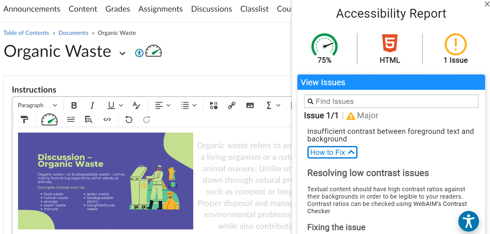 D2L Brightspace page report