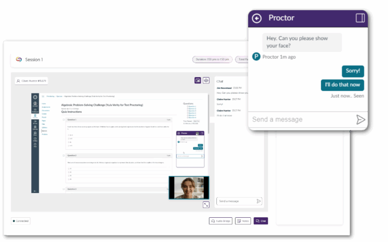 Chat messages between a proctor and a student.