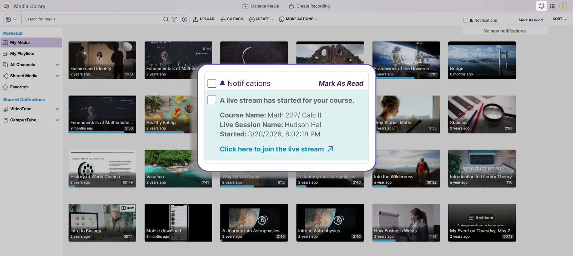 Live stream notifications