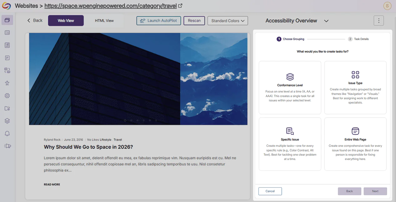 Choosing a grouping when creating a task for Workflow in EqualGround