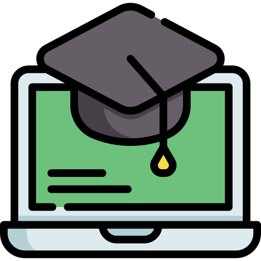 A graduation cap on a laptop icon