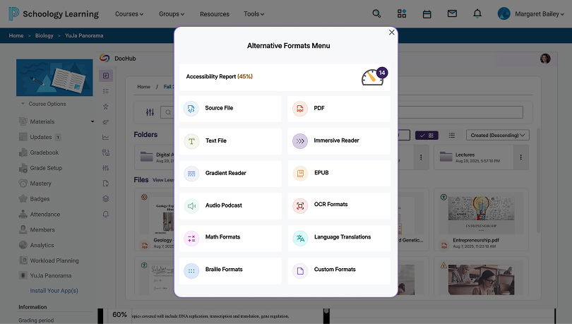 YuJa Panorama in the PowerSchool LMS.