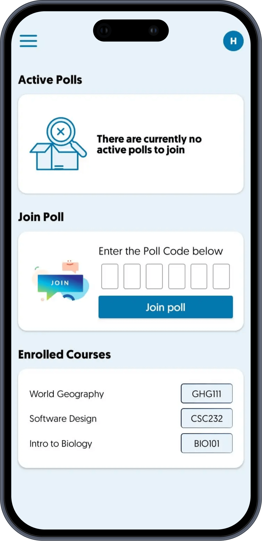 YuJa Engage Poll screen is shown on an mobile device.