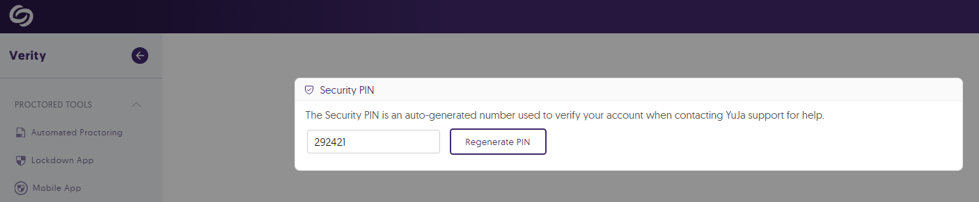 A security PIN is shown in Verity's settings.