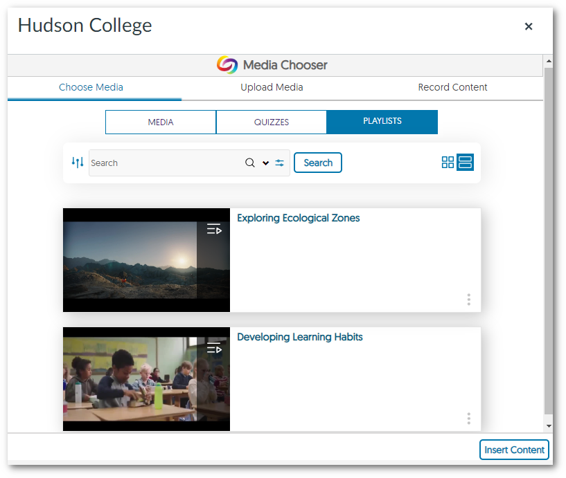 Playlists within the Media Chooser.