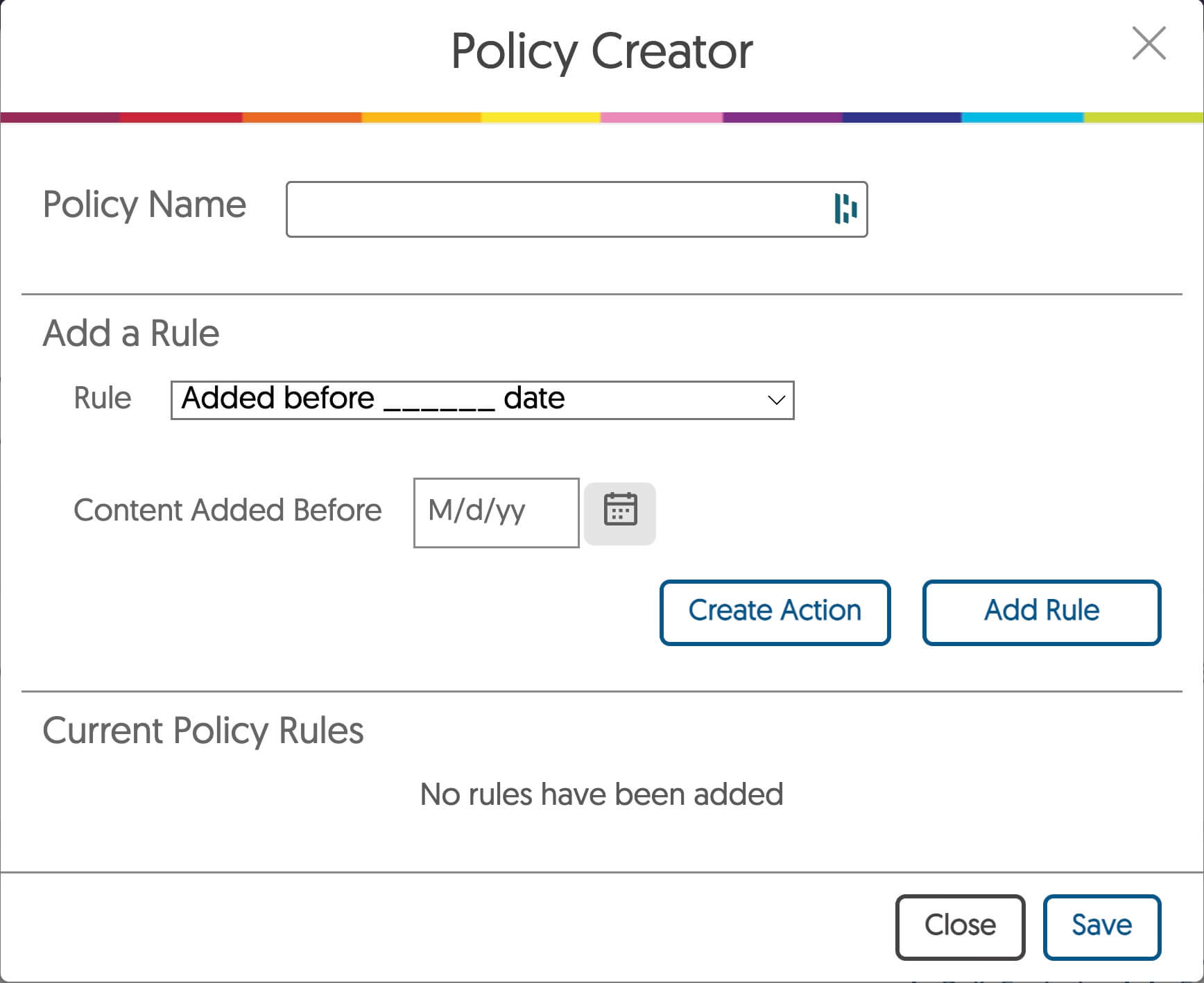 Policy Creator Dialog.