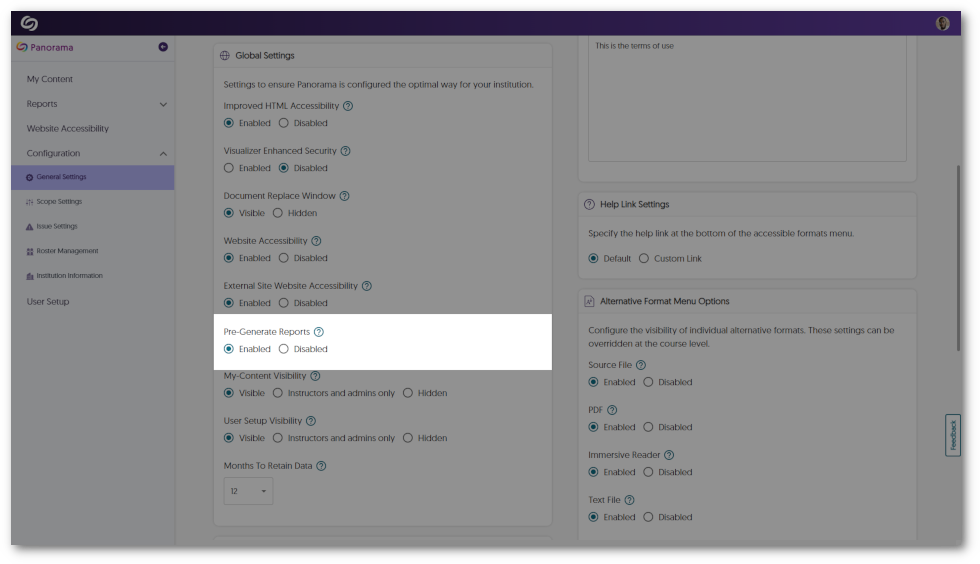 Pre-Generate report setting.