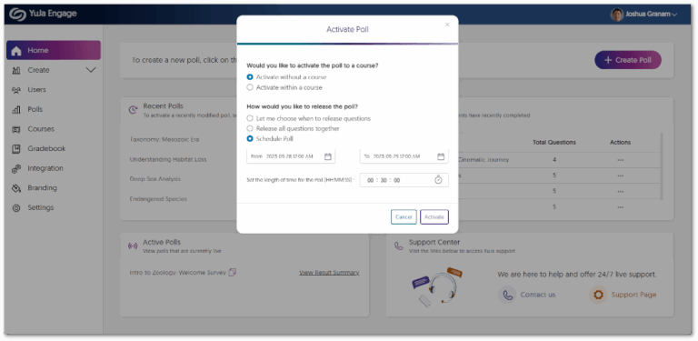The option to schedule a date and time for a Poll.