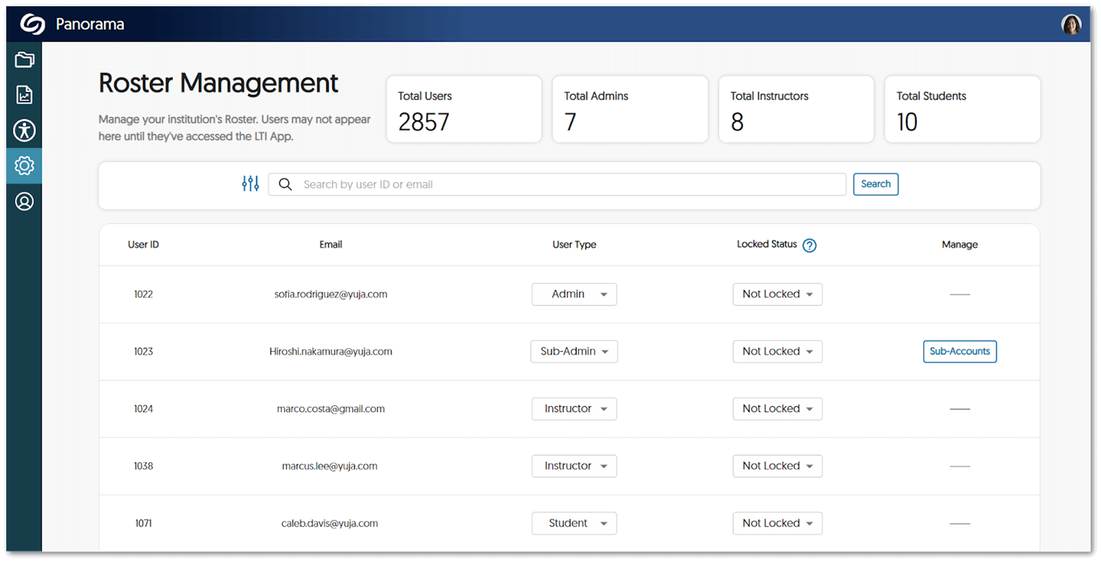 A screenshot of the YuJa Panorama Roster Management.