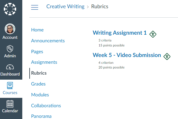 The canvas rubric's page shows the panorama accessibility icons.