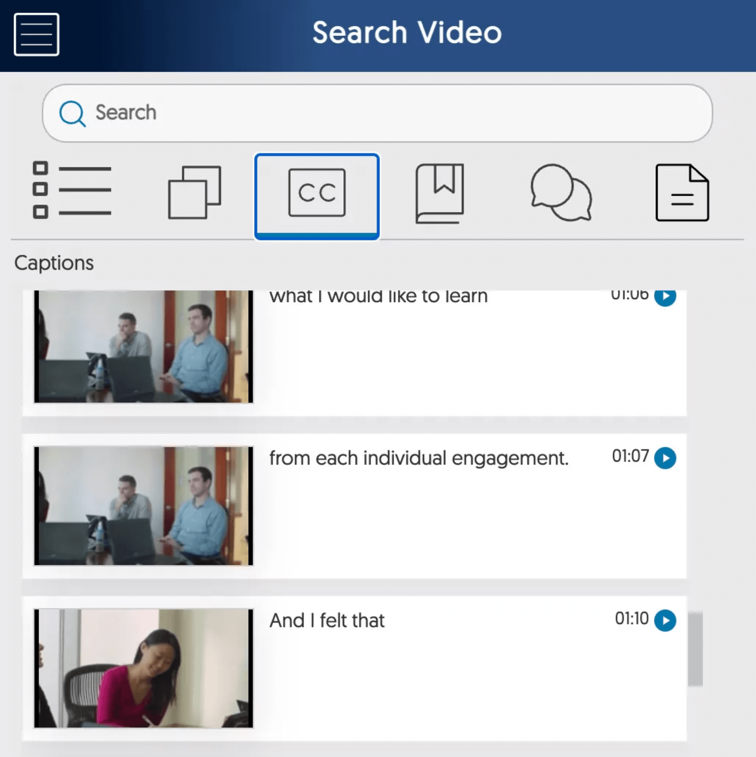 Screenshot of search video sidebar.