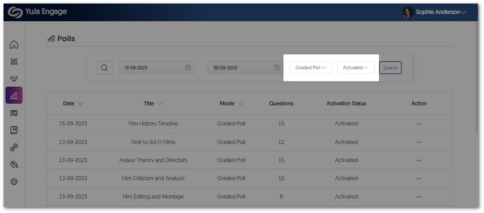 The option to select a Poll and Whether it is active. 