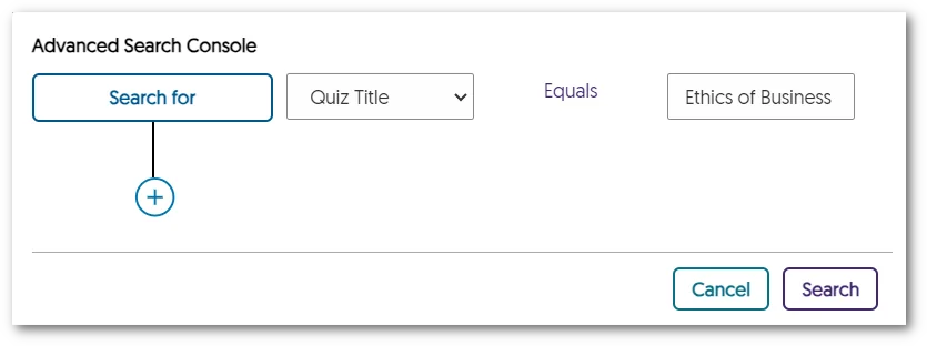 Advanced Search Console featuring a search for Quiz Title.