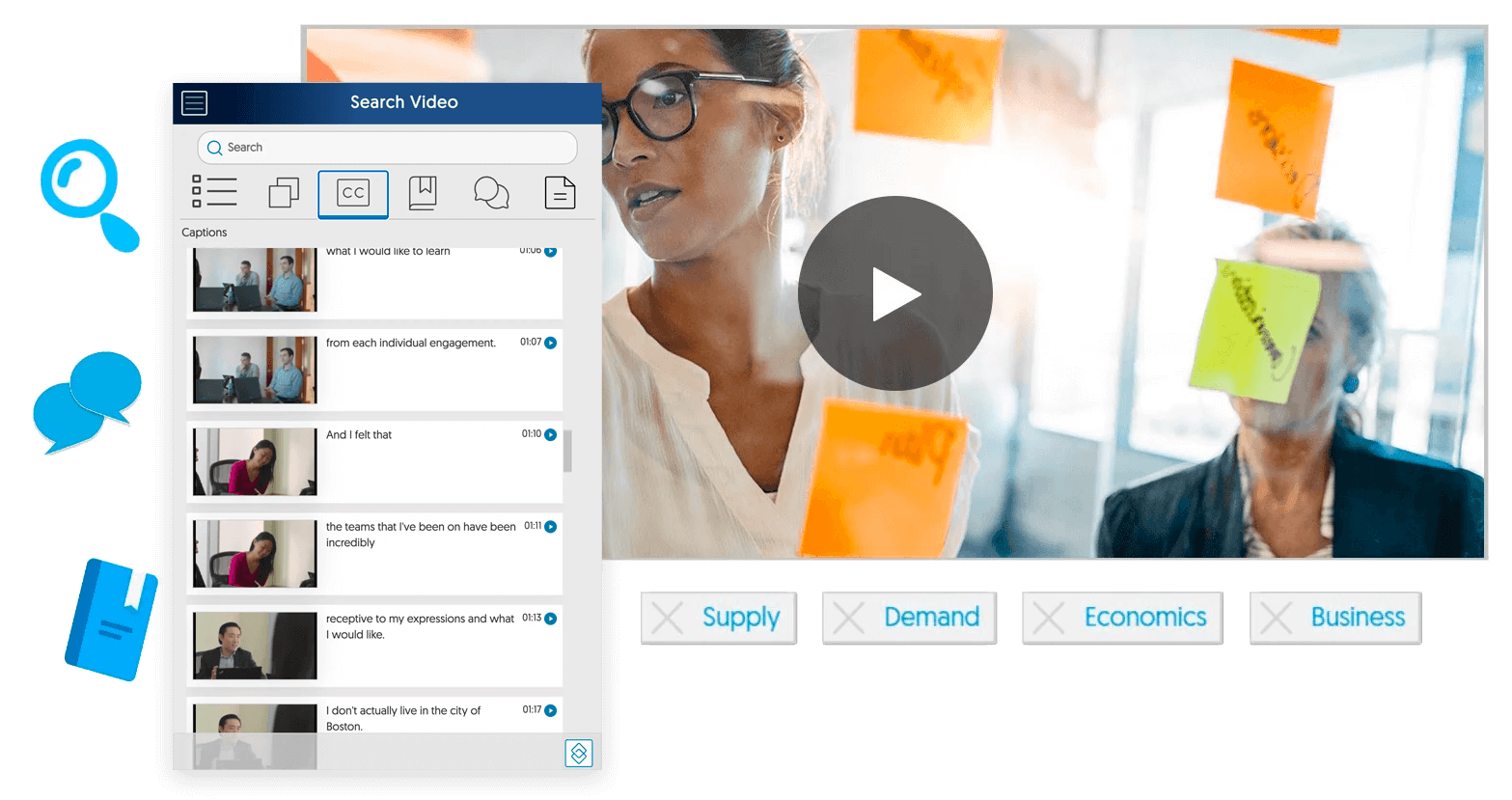 Multi-stream Playback with Search-Inside-Video and Auto-Captioning