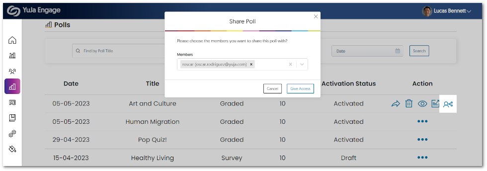 The Share Polls module is shown within the Polls tab. 