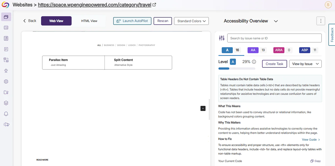 Accessibility overview modal checking for table headers do not contain table data