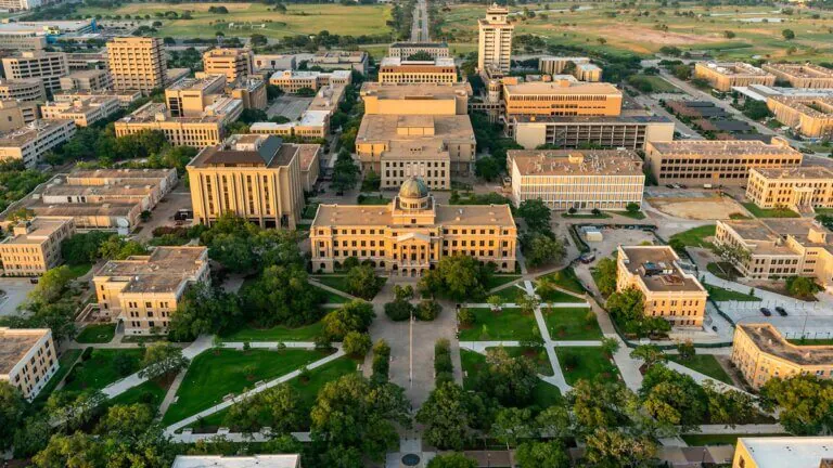 A bird’s-eye view of Texas A&M University’s main campus.