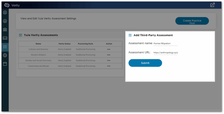 The Verity Assessment tab featuring the option to add a third-party tool.