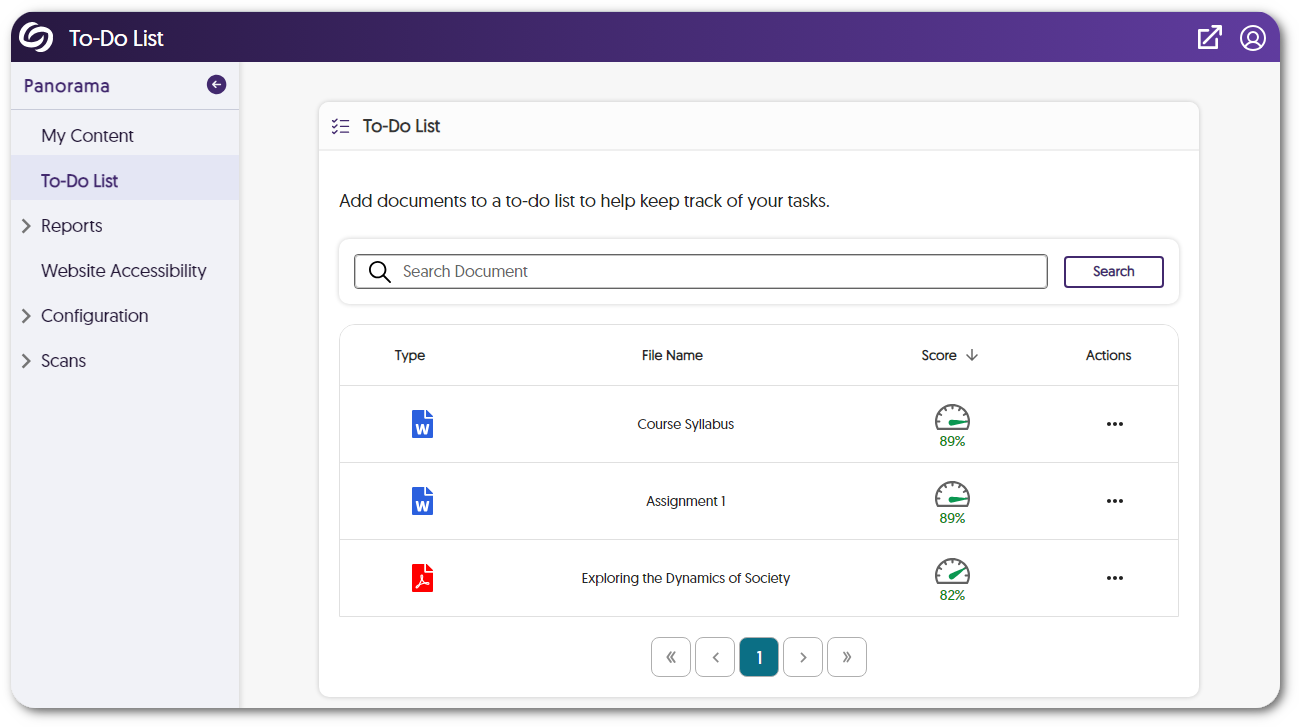 Panorama's To-Do List shows a list of documents. 