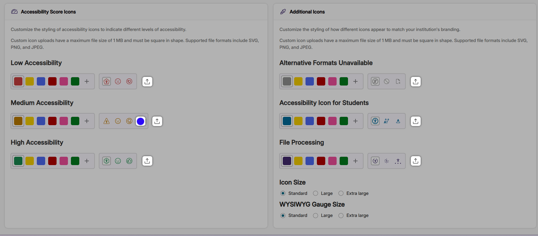 YuJa Branding webpage, featuring new buttons that allow users to upload custom icons.