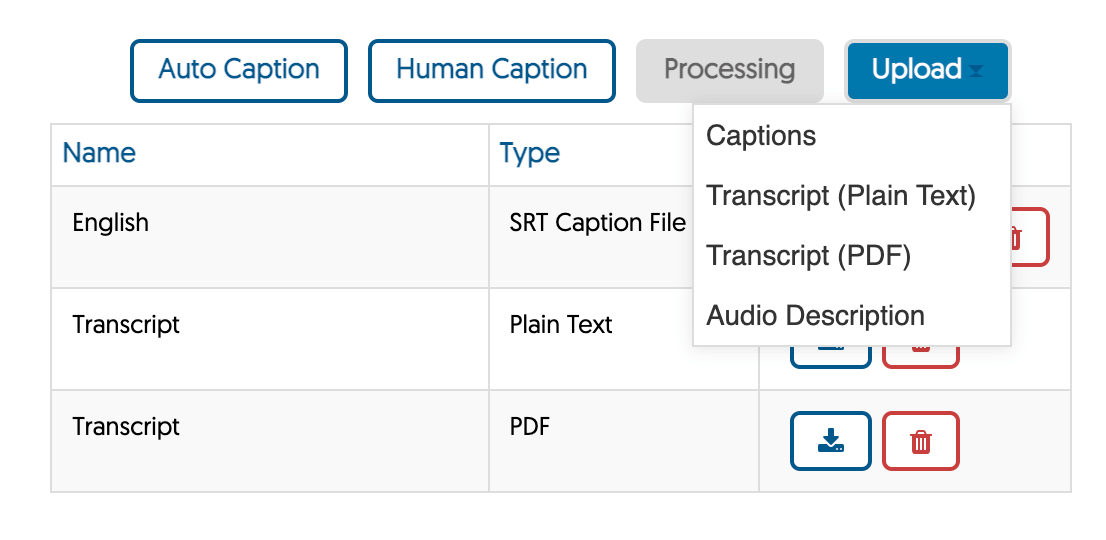 pop up of options