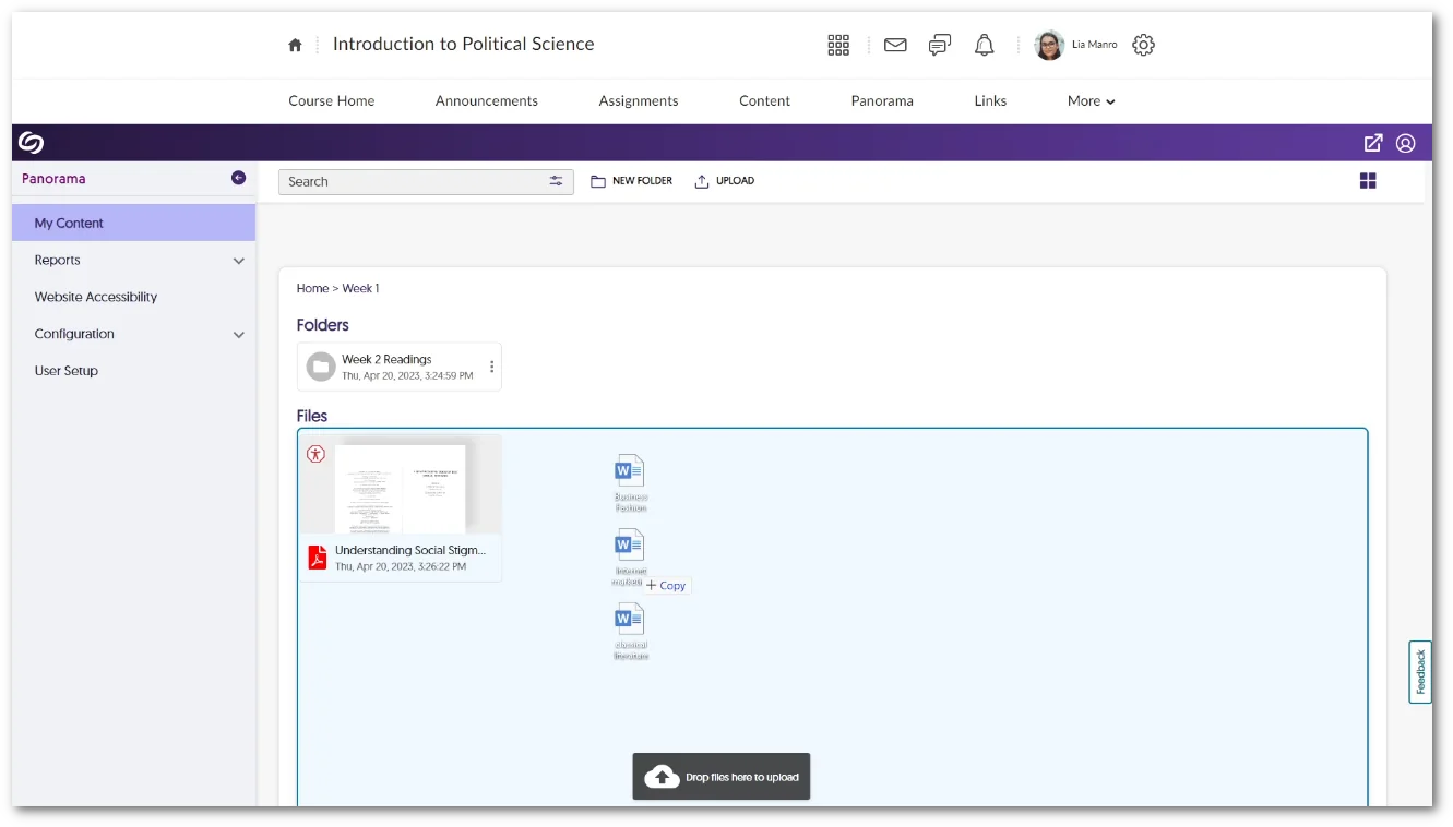 Multiple documents being dragged and dropped into My Content.