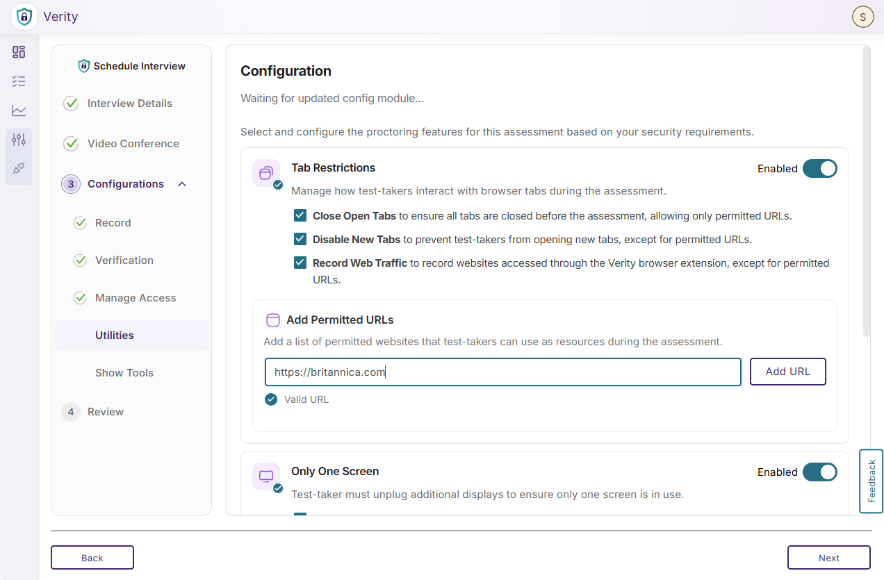 Video Conference settings page featuring Teams, Zoom, and Google Meet.