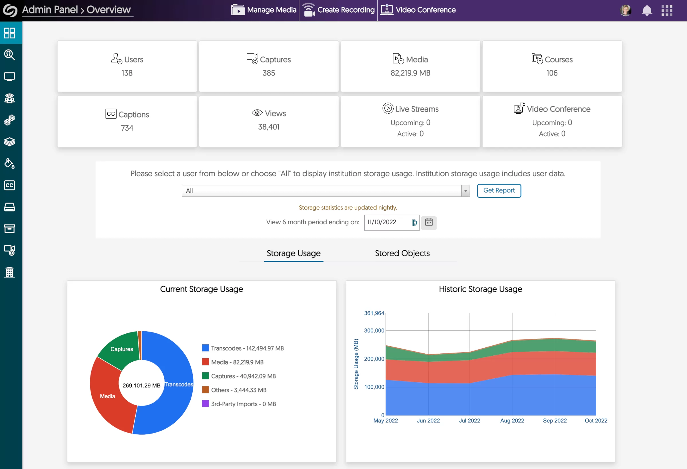 YuJa Admin Panel screenshot.