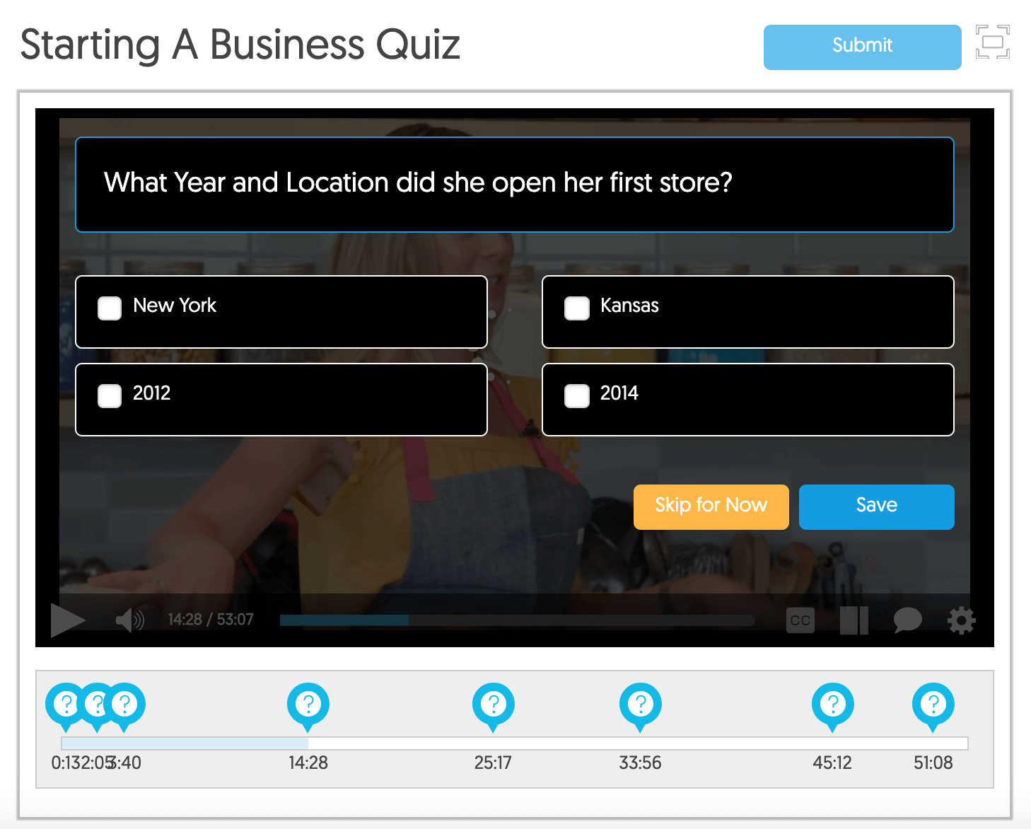 A screenshot of a video quiz question