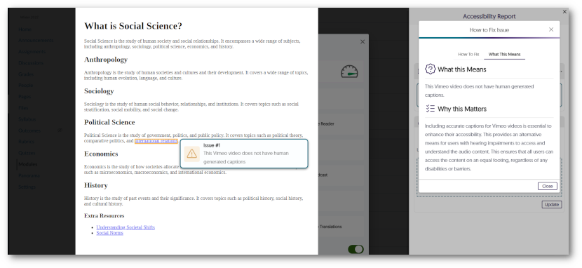 Panorama's Accessibility Report has detected a linked Vimeo video without captions.