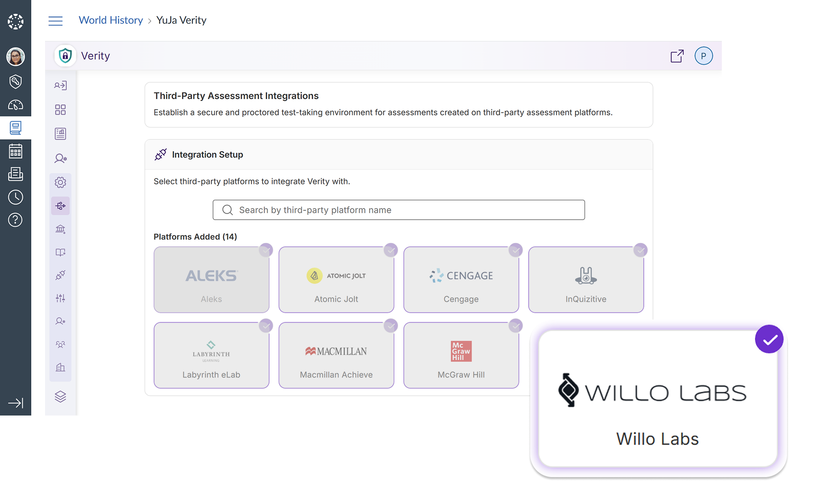 Willolabs integration in the Verity interface.