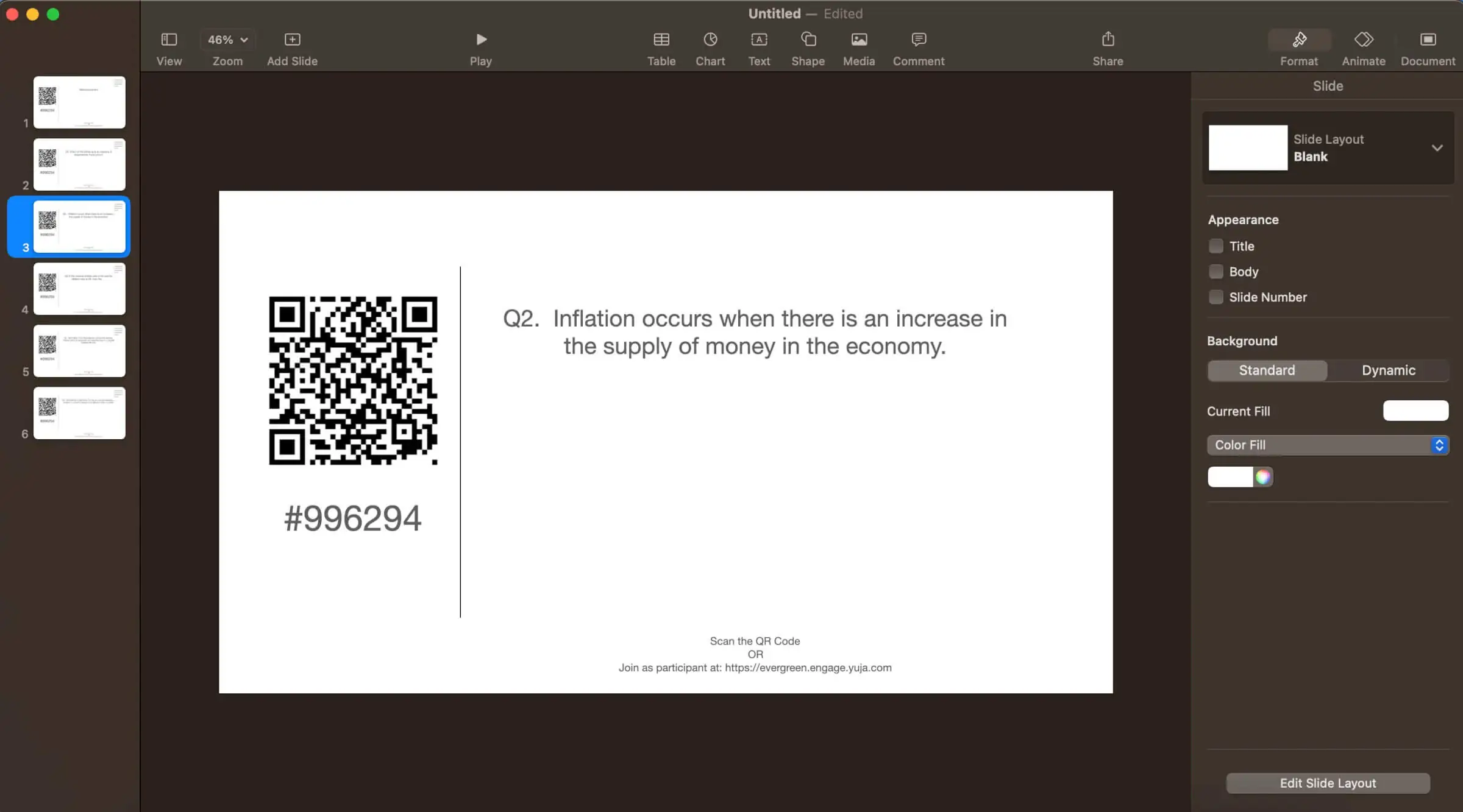 A YuJa Engage Poll shown in Apple Keynote presentation.