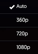 pop up of screen quality options
