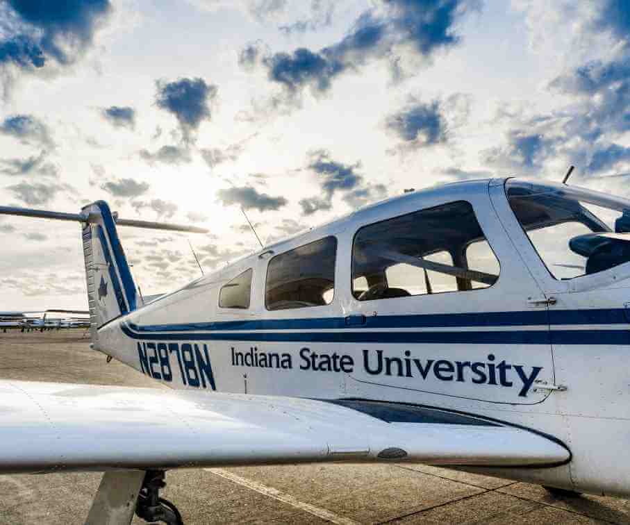 Small airplane with 'Indiana State University' written on it.